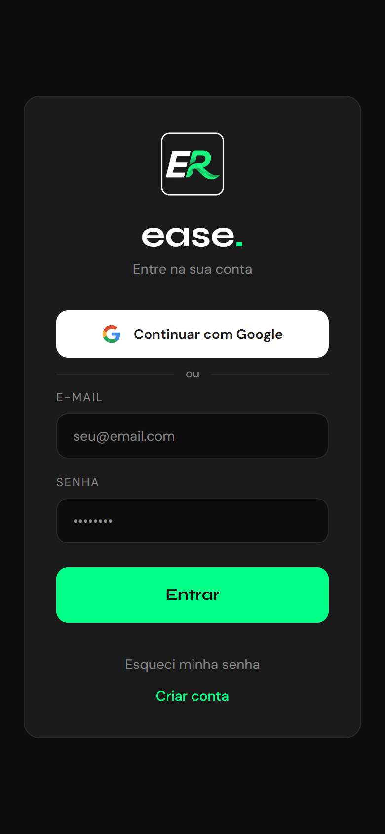 Tela de login do Ease Run